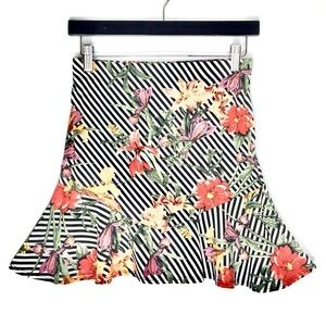 Mad Rag Striped Floral Jersey Flounce Skirt Sz M